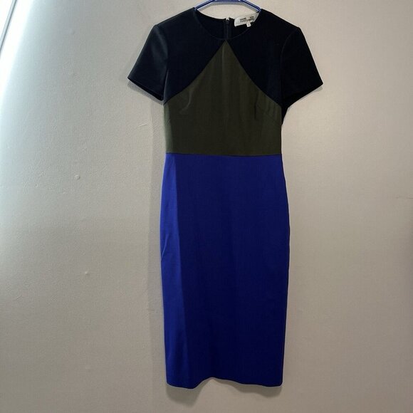 DIANE VON FURSTENBERG Colorblock Tailored Midi Dress In Electric Blue Multi 2 - Picture 4 of 9